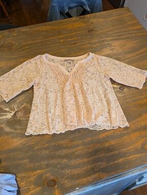 Vintage America soft blush lace overlay blouse